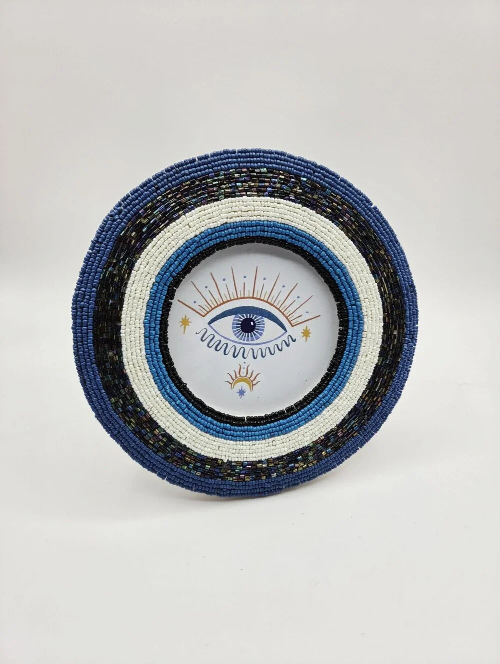 World Market - Blue Beaded Decorative Picture Frame with Eye Motif